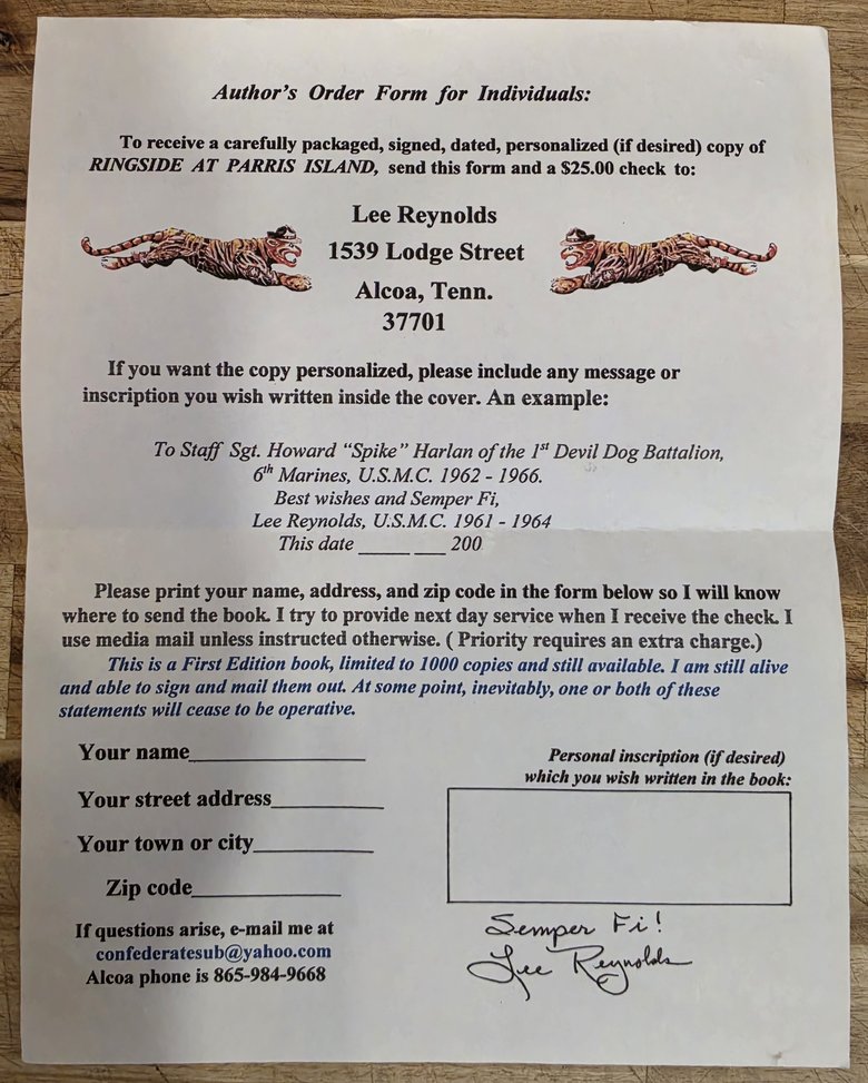 Author's signed order form